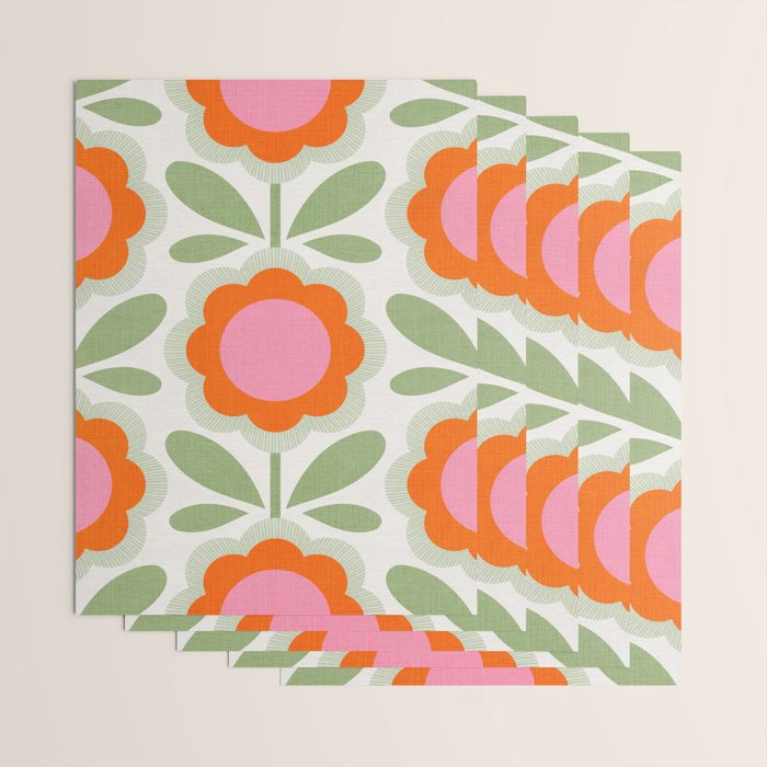 HELLO BOLD RETRO DAISY PATTERN 3. PINK AND GREEN Wrapping Paper Gallery Image 3