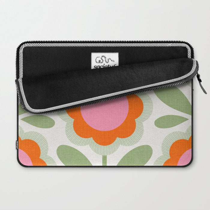 HELLO BOLD RETRO DAISY PATTERN 3. PINK AND GREEN Laptop Sleeve Gallery Image 2