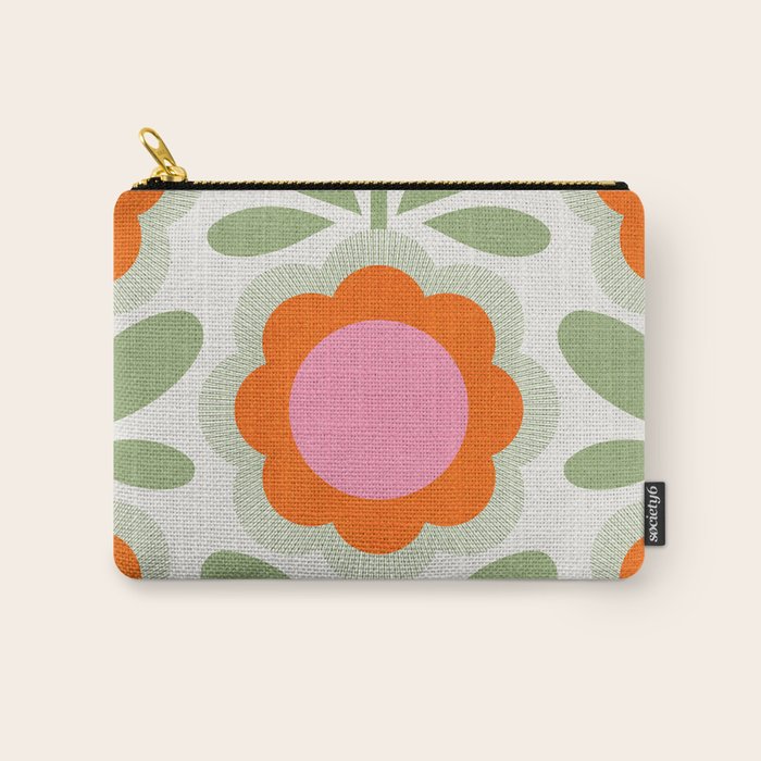 HELLO BOLD RETRO DAISY PATTERN 3. PINK AND GREEN Carry All Pouch Gallery Image 1