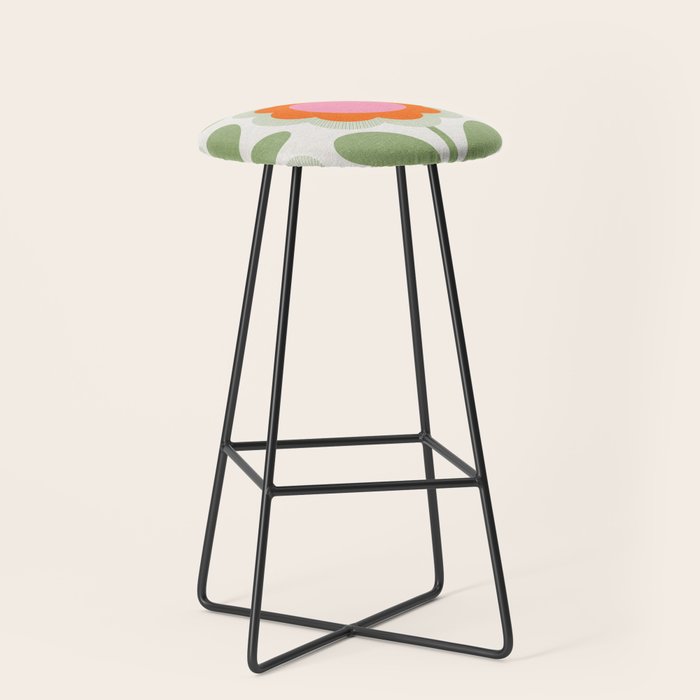 HELLO BOLD RETRO DAISY PATTERN 3. PINK AND GREEN Stool Gallery Image 1
