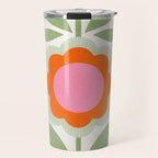 HELLO BOLD RETRO DAISY PATTERN 3. PINK AND GREEN Travel Mug Gallery Image 1