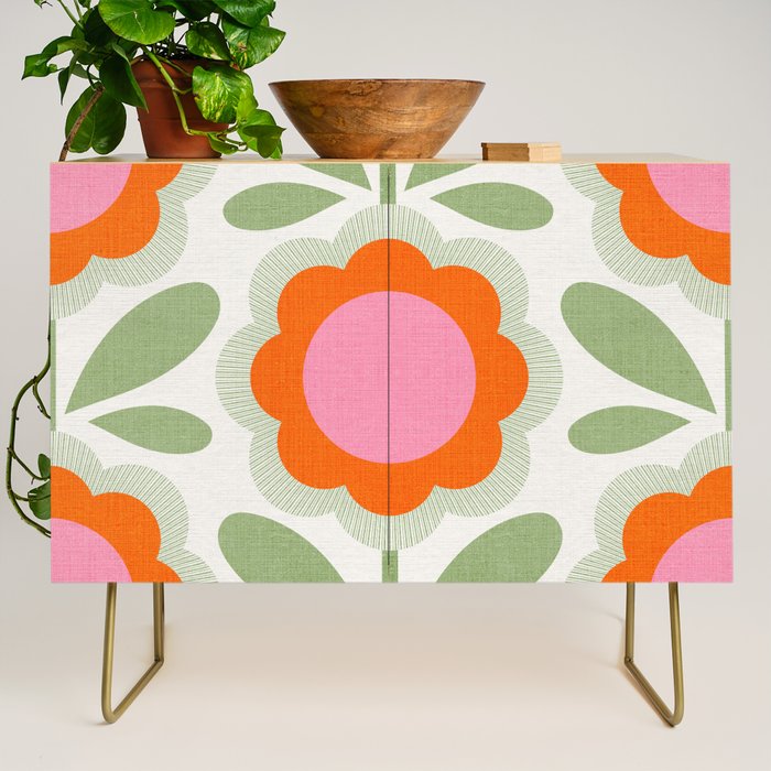 HELLO BOLD RETRO DAISY PATTERN 3. PINK AND GREEN Credenza Gallery Image 1