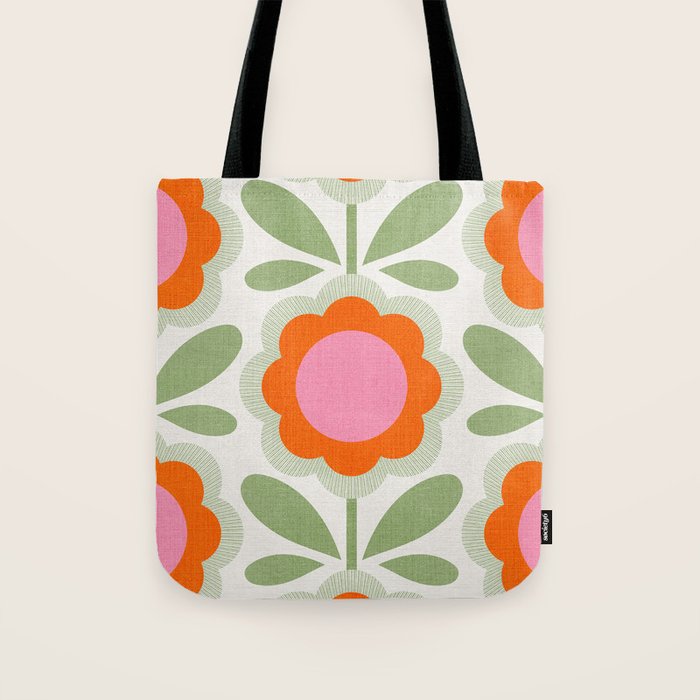 HELLO BOLD RETRO DAISY PATTERN 3. PINK AND GREEN Tote Bag Gallery Image 1