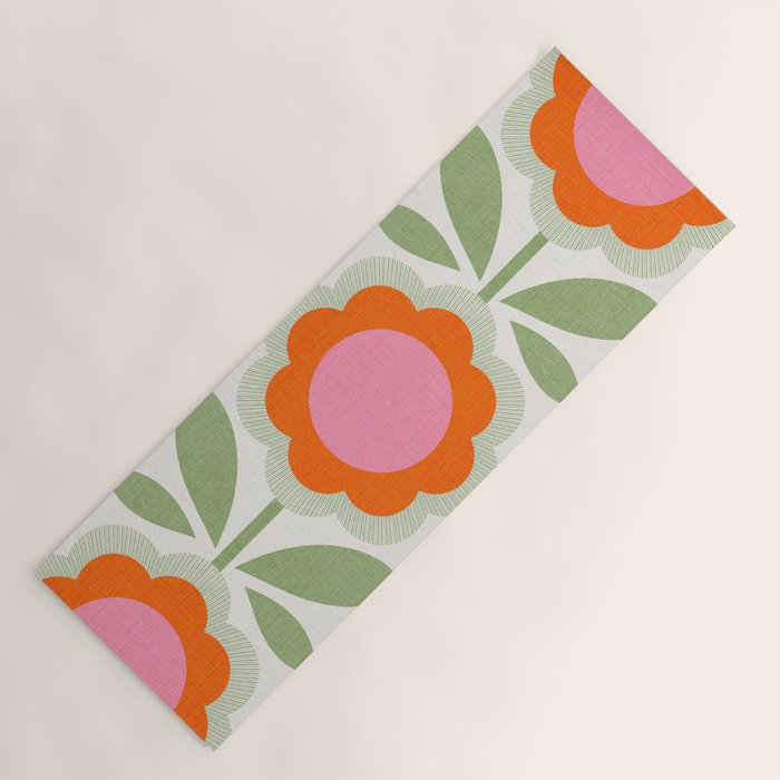 HELLO BOLD RETRO DAISY PATTERN 3. PINK AND GREEN Yoga Mat Gallery Image 1
