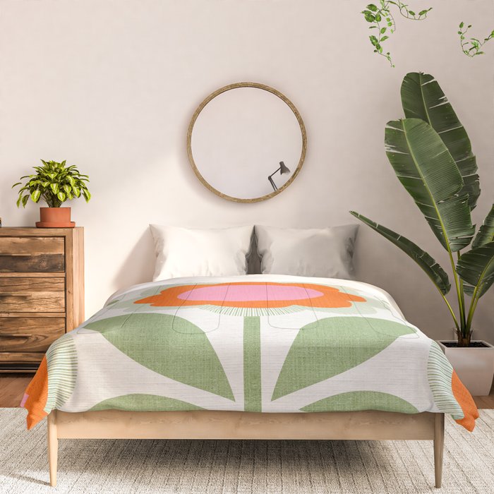 HELLO BOLD RETRO DAISY PATTERN 3. PINK AND GREEN Comforter Gallery Image 3