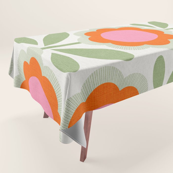 HELLO BOLD RETRO DAISY PATTERN 3. PINK AND GREEN Tablecloth Gallery Image 1
