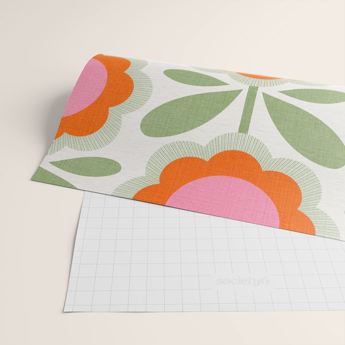 HELLO BOLD RETRO DAISY PATTERN 3. PINK AND GREEN Wrapping Paper Gallery Image 2