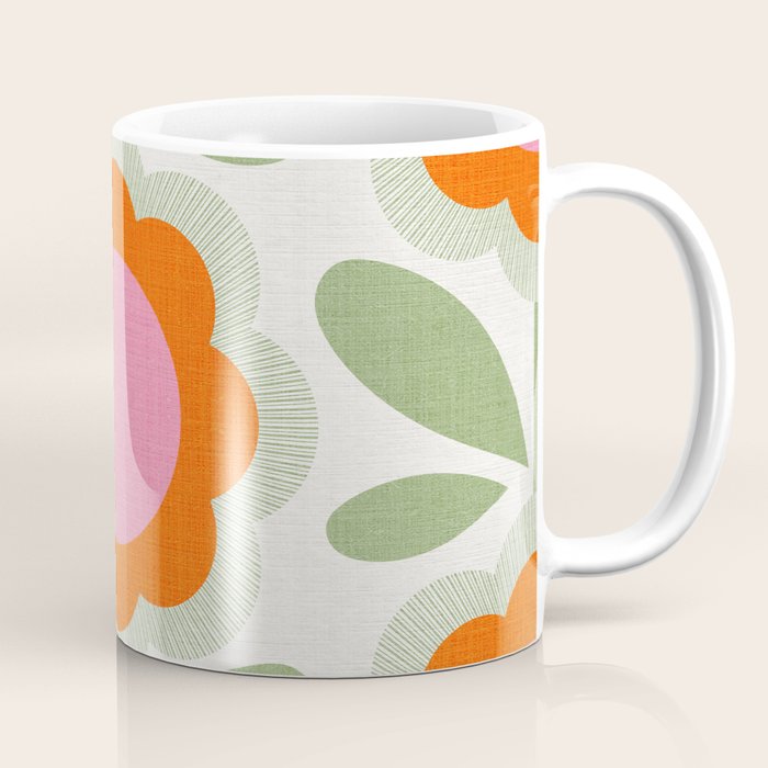HELLO BOLD RETRO DAISY PATTERN 3. PINK AND GREEN Coffee Mug Gallery Image 1