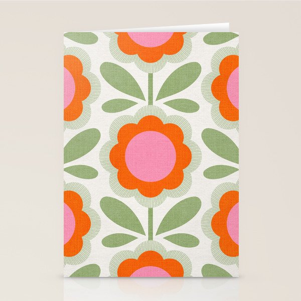 HELLO BOLD RETRO DAISY PATTERN 3. PINK AND GREEN Stationery Card Gallery Image 1