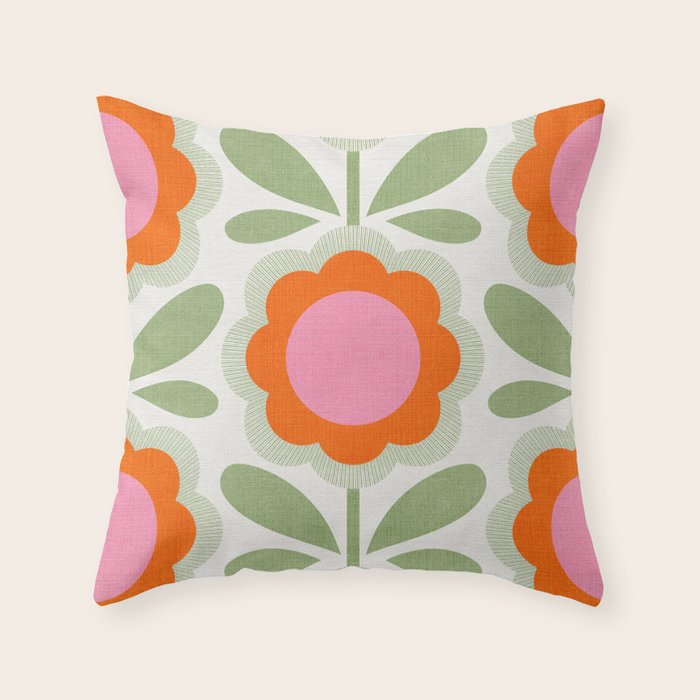 HELLO BOLD RETRO DAISY PATTERN 3. PINK AND GREEN Throw Pillow Gallery Image 6