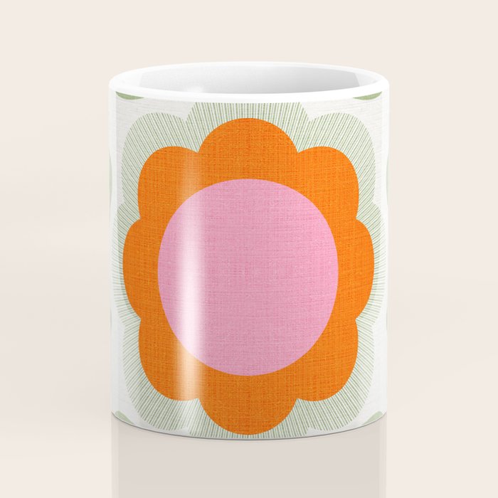 HELLO BOLD RETRO DAISY PATTERN 3. PINK AND GREEN Coffee Mug Gallery Image 4