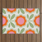 HELLO BOLD RETRO DAISY PATTERN 3. PINK AND GREEN Outdoor Rug Gallery Image 1
