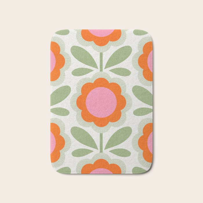 HELLO BOLD RETRO DAISY PATTERN 3. PINK AND GREEN Bath Mat Gallery Image 1