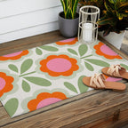 HELLO BOLD RETRO DAISY PATTERN 3. PINK AND GREEN Outdoor Rug Gallery Image 2