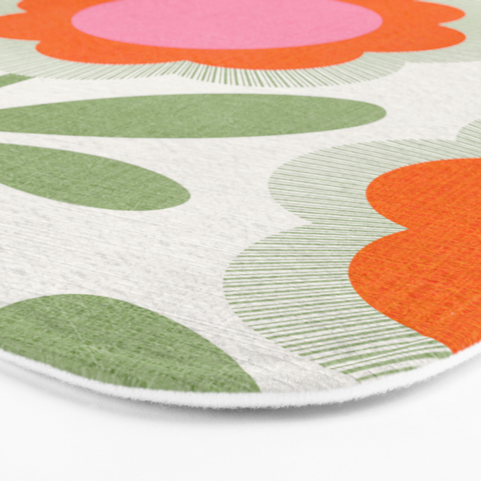 HELLO BOLD RETRO DAISY PATTERN 3. PINK AND GREEN Bath Mat Gallery Image 3