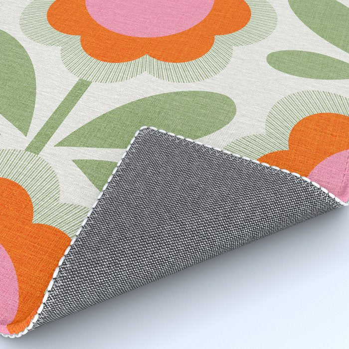 HELLO BOLD RETRO DAISY PATTERN 3. PINK AND GREEN Rug Gallery Image 4