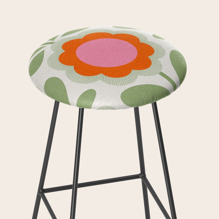 HELLO BOLD RETRO DAISY PATTERN 3. PINK AND GREEN Stool Gallery Image 2