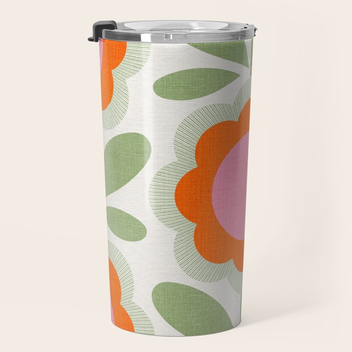 HELLO BOLD RETRO DAISY PATTERN 3. PINK AND GREEN Travel Mug Gallery Image 3