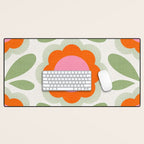 HELLO BOLD RETRO DAISY PATTERN 3. PINK AND GREEN Desk Mat Gallery Image 1