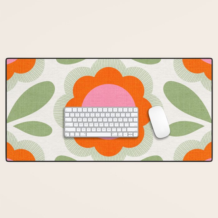 HELLO BOLD RETRO DAISY PATTERN 3. PINK AND GREEN Desk Mat Gallery Image 1
