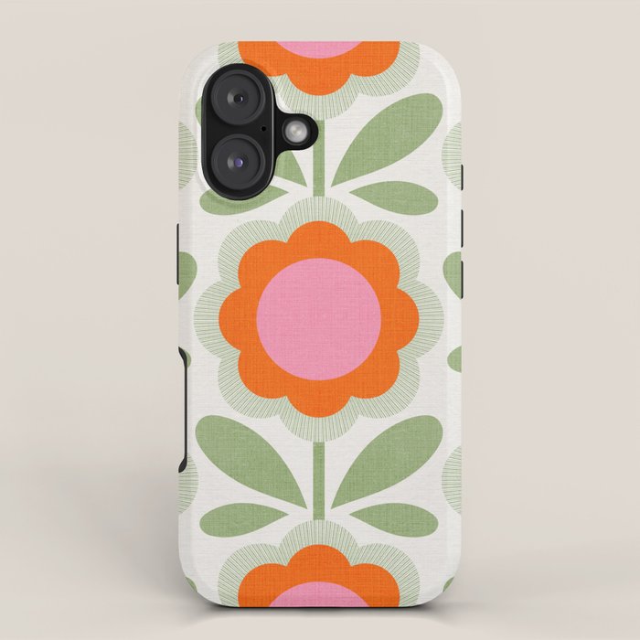 HELLO BOLD RETRO DAISY PATTERN 3. PINK AND GREEN iPhone Case Gallery Image 1