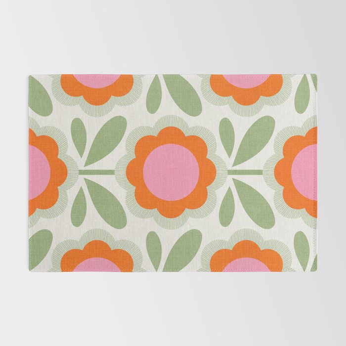 HELLO BOLD RETRO DAISY PATTERN 3. PINK AND GREEN Rug Gallery Image 2