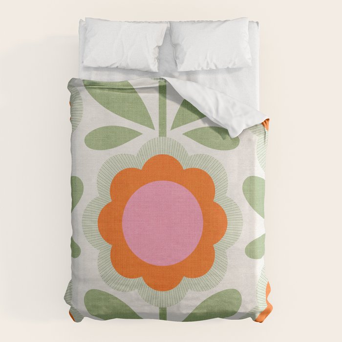 HELLO BOLD RETRO DAISY PATTERN 3. PINK AND GREEN Duvet Cover Gallery Image 6
