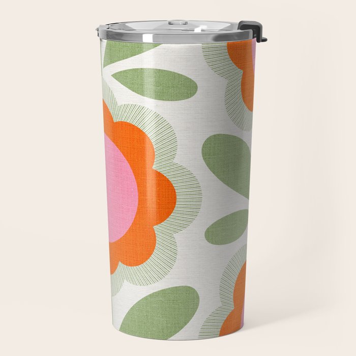 HELLO BOLD RETRO DAISY PATTERN 3. PINK AND GREEN Travel Mug Gallery Image 2