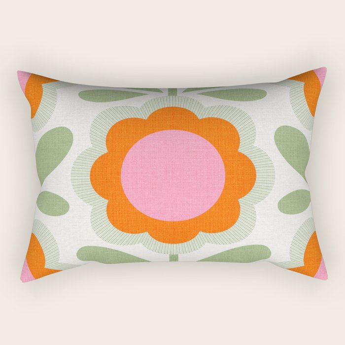 HELLO BOLD RETRO DAISY PATTERN 3. PINK AND GREEN Rectangular Pillow Gallery Image 2