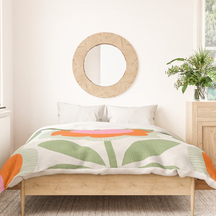 HELLO BOLD RETRO DAISY PATTERN 3. PINK AND GREEN Duvet Cover Gallery Image 3