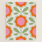HELLO BOLD RETRO DAISY PATTERN 3. PINK AND GREEN Jigsaw Puzzle Gallery Image 1