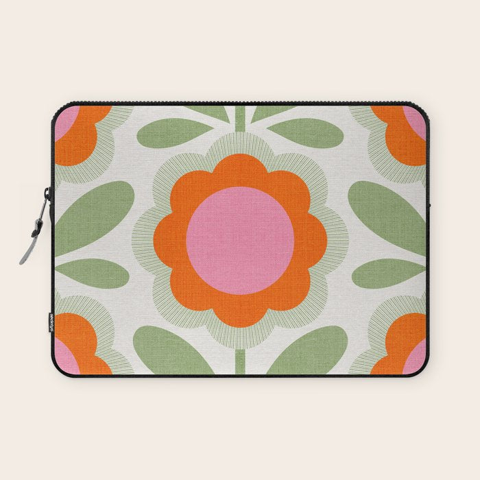HELLO BOLD RETRO DAISY PATTERN 3. PINK AND GREEN Laptop Sleeve Gallery Image 1