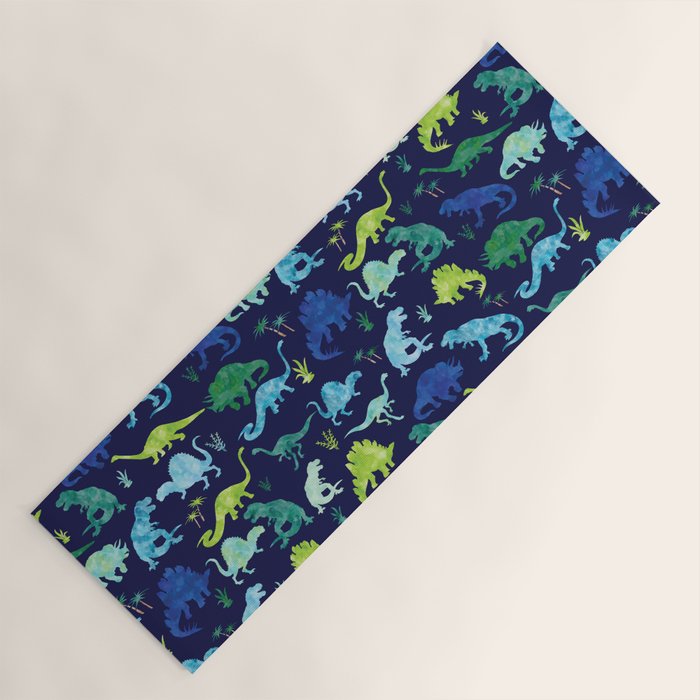 Watercolor Dinosaur Blue Green Dino Pattern Yoga Mat Gallery Image 1