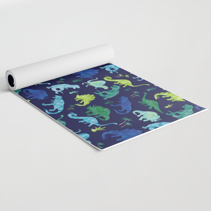 Watercolor Dinosaur Blue Green Dino Pattern Yoga Mat Gallery Image 2