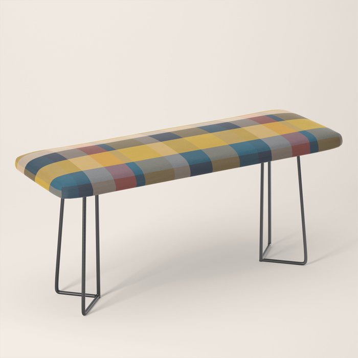Retro Modern Plaid Pattern Orange Mustard Yellow Blue Bench Gallery Image 1