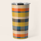 Retro Modern Plaid Pattern Orange Mustard Yellow Blue Travel Mug Gallery Image 1