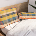 Retro Modern Plaid Pattern Orange Mustard Yellow Blue Pillow Sham Gallery Image 2