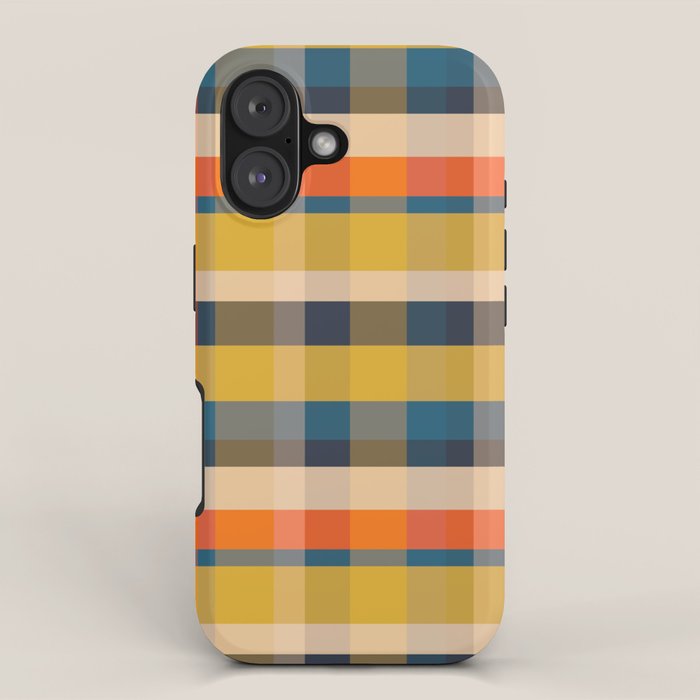 Retro Modern Plaid Pattern Orange Mustard Yellow Blue iPhone Case Gallery Image 1