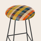 Retro Modern Plaid Pattern Orange Mustard Yellow Blue Stool Gallery Image 2