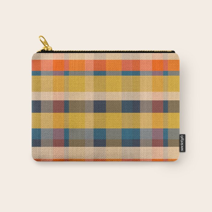 Retro Modern Plaid Pattern Orange Mustard Yellow Blue Carry All Pouch Gallery Image 1