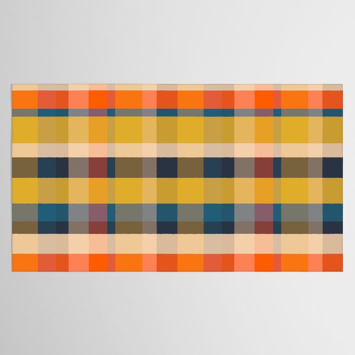 Retro Modern Plaid Pattern Orange Mustard Yellow Blue Tablecloth Gallery Image 2