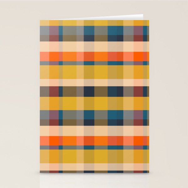Retro Modern Plaid Pattern Orange Mustard Yellow Blue Stationery Card Gallery Image 2