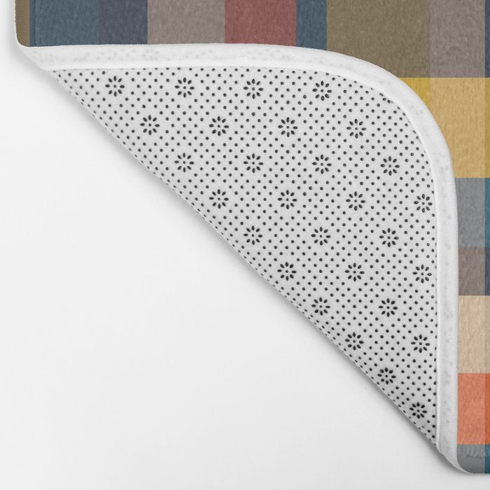 Retro Modern Plaid Pattern Orange Mustard Yellow Blue Bath Mat Gallery Image 2
