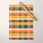 Retro Modern Plaid Pattern Orange Mustard Yellow Blue Wrapping Paper Gallery Image 1