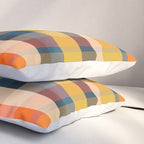 Retro Modern Plaid Pattern Orange Mustard Yellow Blue Pillow Sham Gallery Image 3