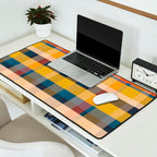 Retro Modern Plaid Pattern Orange Mustard Yellow Blue Desk Mat Gallery Image 2