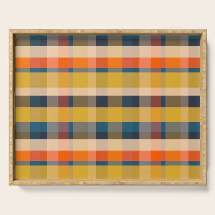 Retro Modern Plaid Pattern Orange Mustard Yellow Blue Serving Tray Gallery Image 1