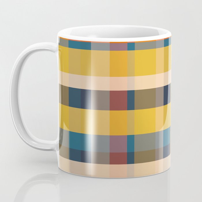 Retro Modern Plaid Pattern Orange Mustard Yellow Blue Coffee Mug Gallery Image 3