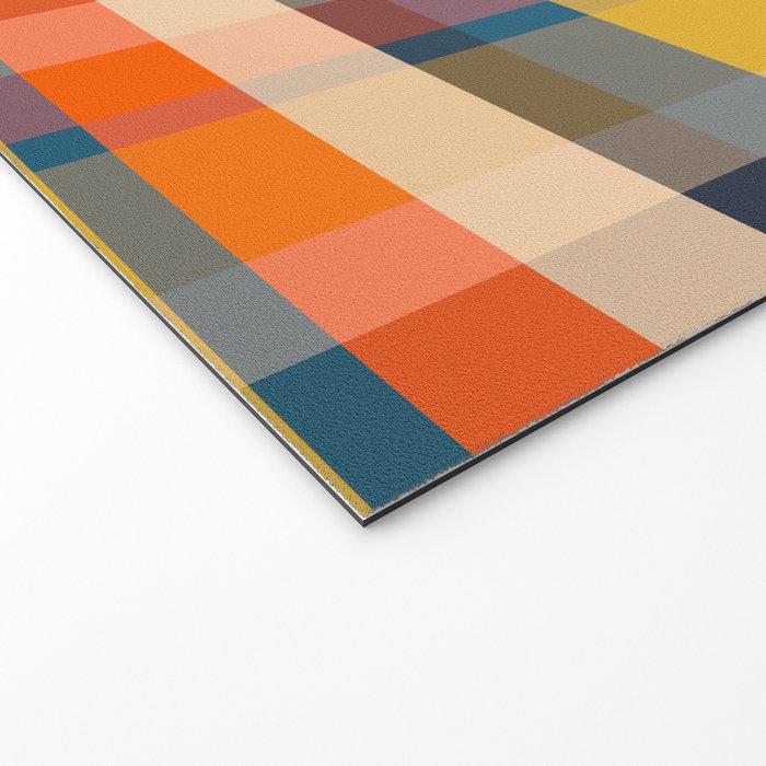 Retro Modern Plaid Pattern Orange Mustard Yellow Blue Welcome Mat Gallery Image 2