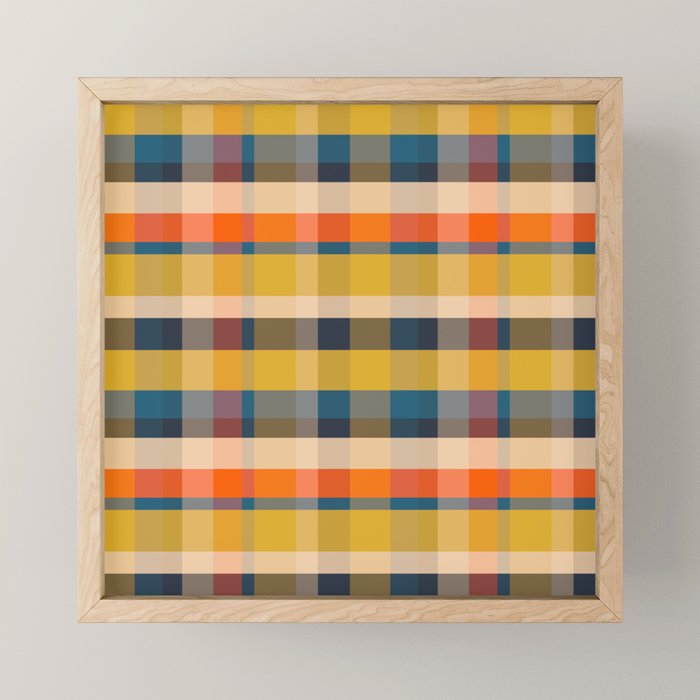 Retro Modern Plaid Pattern Orange Mustard Yellow Blue Mini Art Print Gallery Image 1